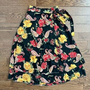 One Of A Kind Versatile Chic Black Floral Paisley Double Layered Midi Skirt